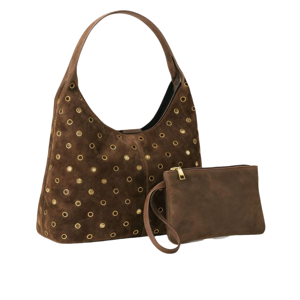 Wristlet Wallet Zipper - Suede Metal Studded Tote Bag with