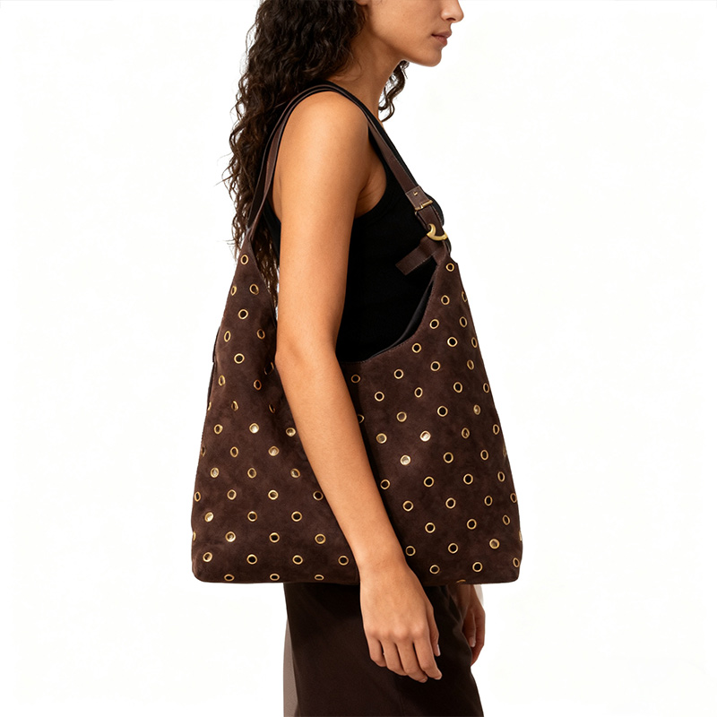 Suede Metal Studded Tote Bag w - Wristlet Wallet Zipper บทวิจารณ์และราคา