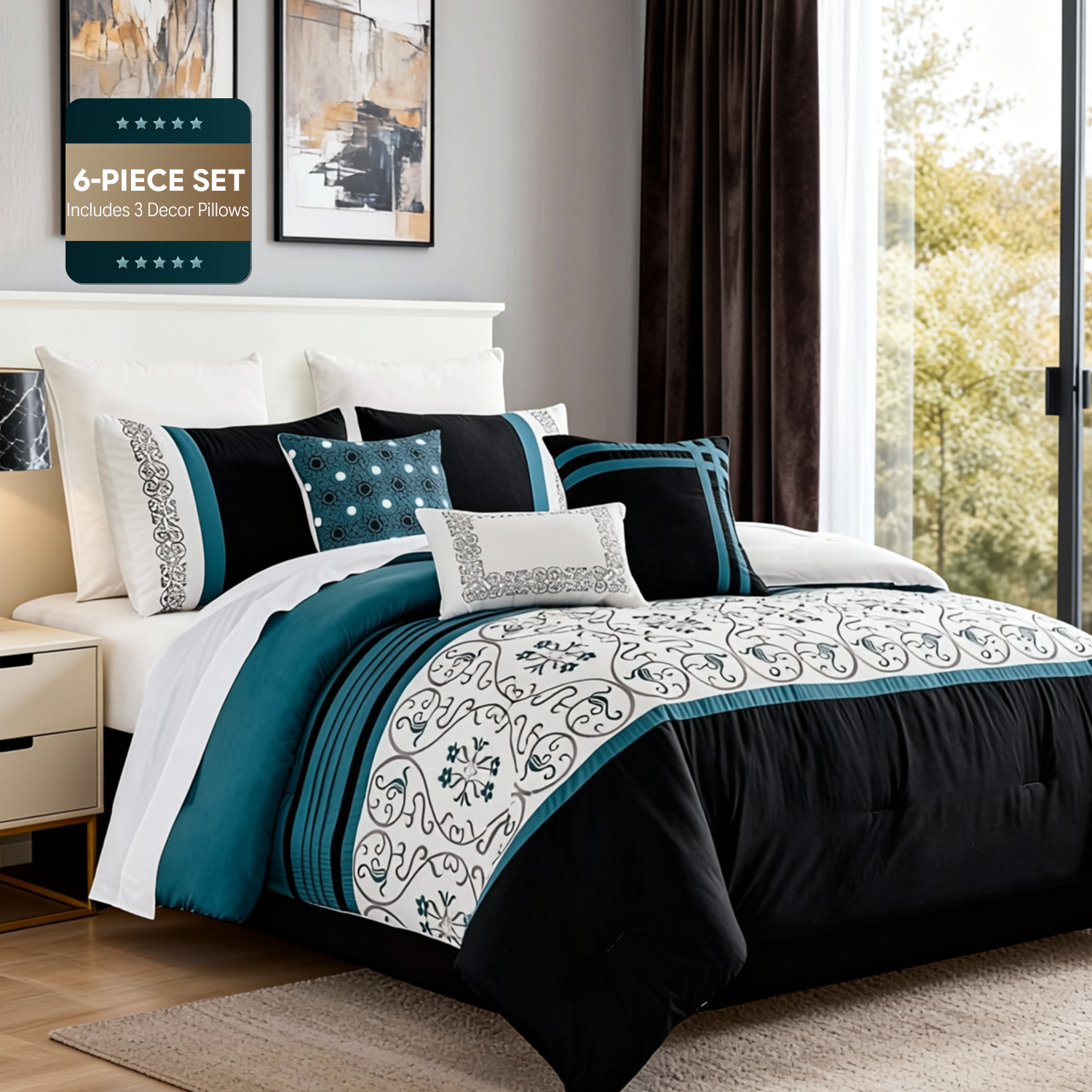6pc Luxury Hotel Comforter Set - Luxury Quilted Bags บทวิจารณ์และราคา