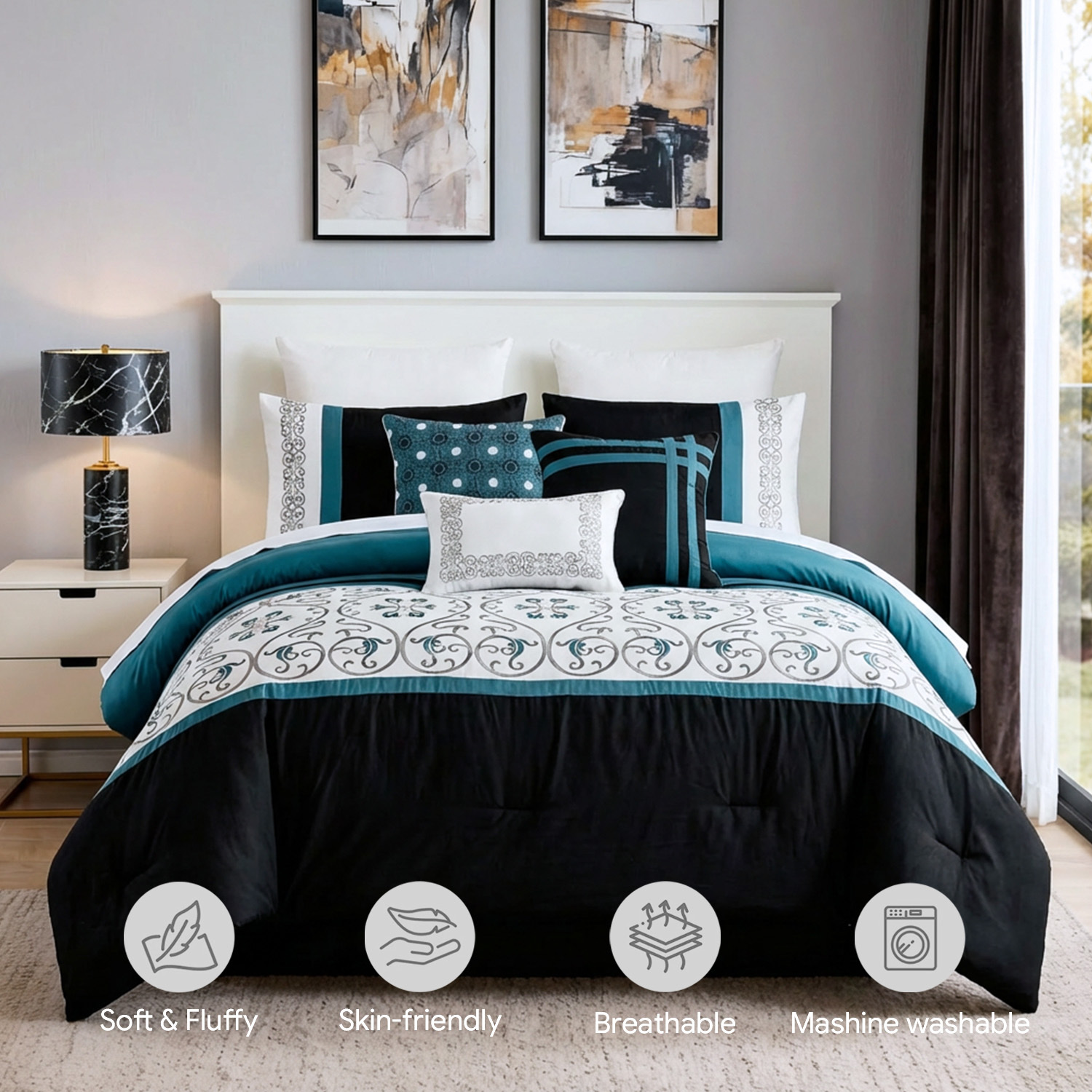 6pc Luxury Hotel Comforter Set - Luxury Quilted Bags บทวิจารณ์และราคา