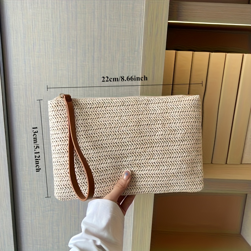 Natural Straw Woven Clutch Bag - Wristlet Wallet Zipper บทวิจารณ์และราคา