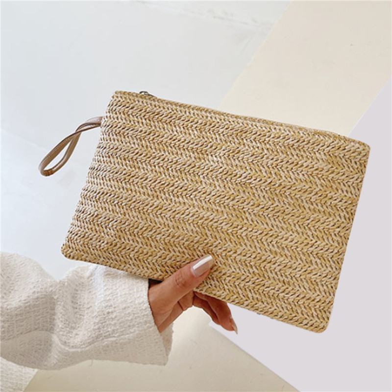 Fashion Ladies Solid Straw Wov - Wristlet Wallet Zipper บทวิจารณ์และราคา