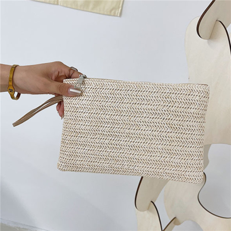 Fashion Ladies Solid Straw Wov - Wristlet Wallet Zipper บทวิจารณ์และราคา